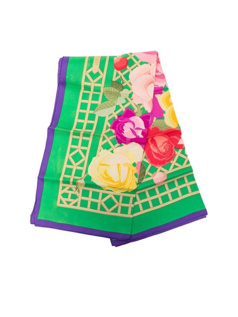Hermes Carre 90 Roseraie Rose Garden Scarf Green Multicolor Silk - Picture 2 of 10